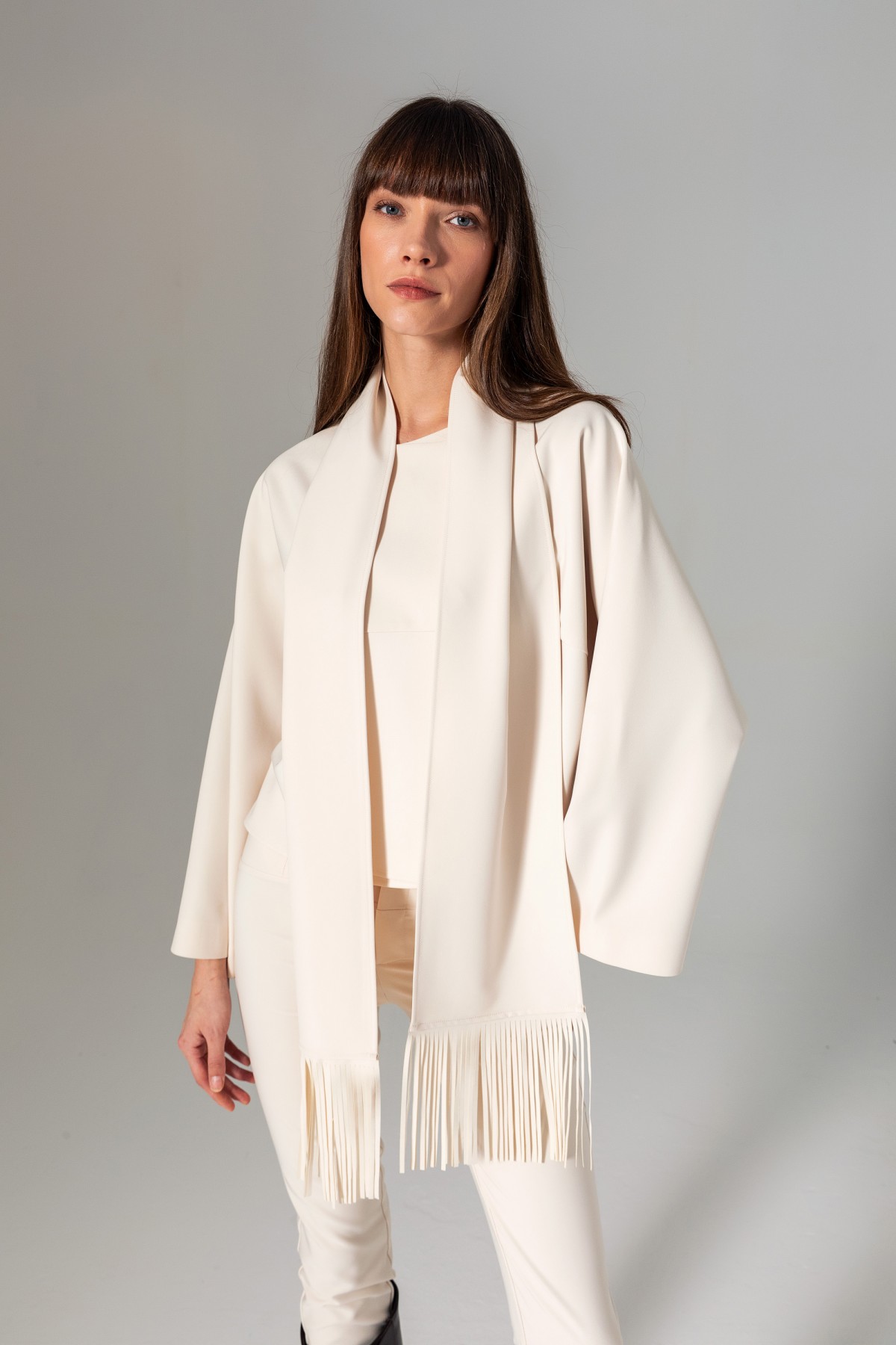 Şal Detaylı Ceket Ekru