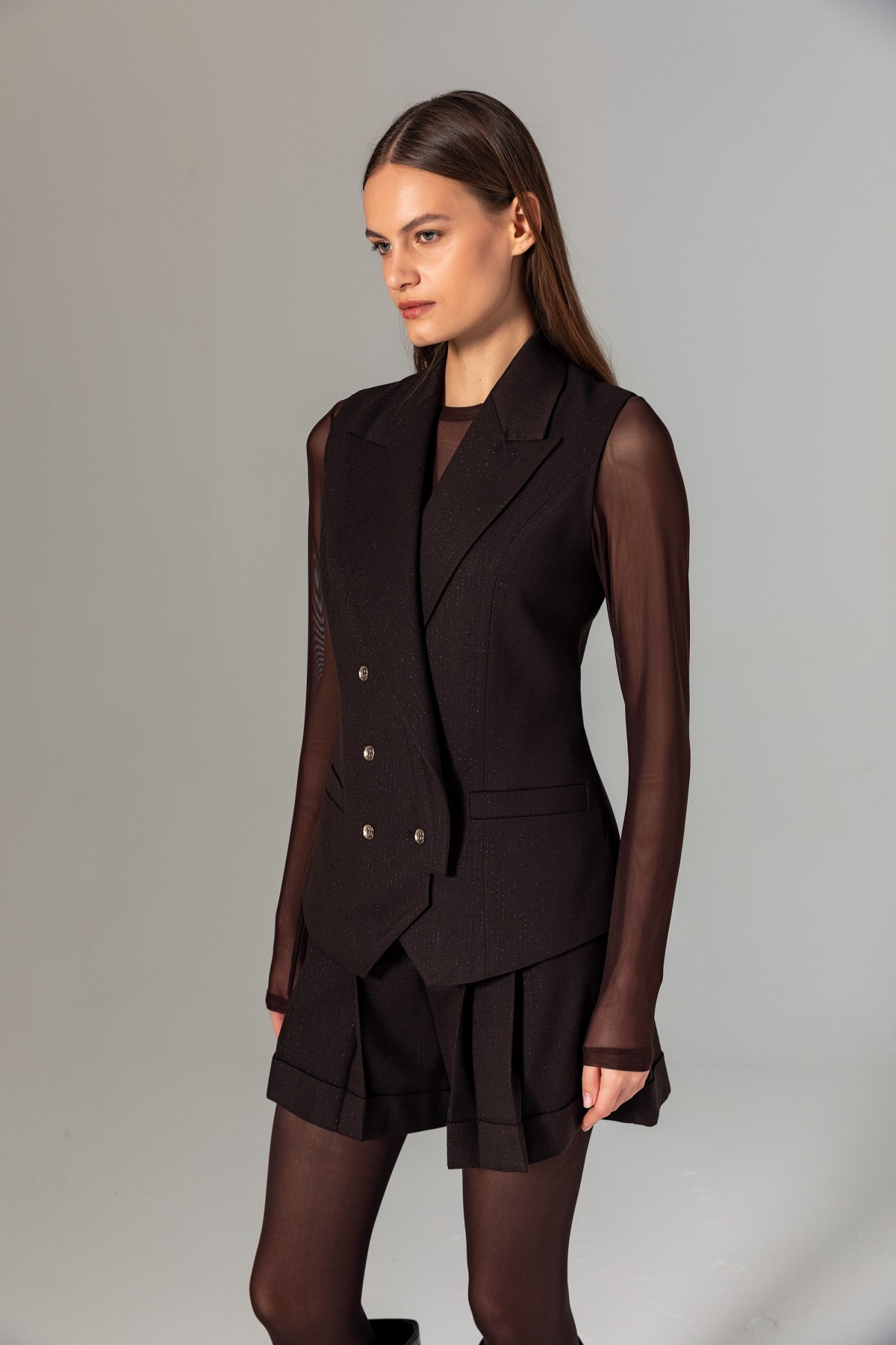 Kruvaze Kapama Yelek Kahve