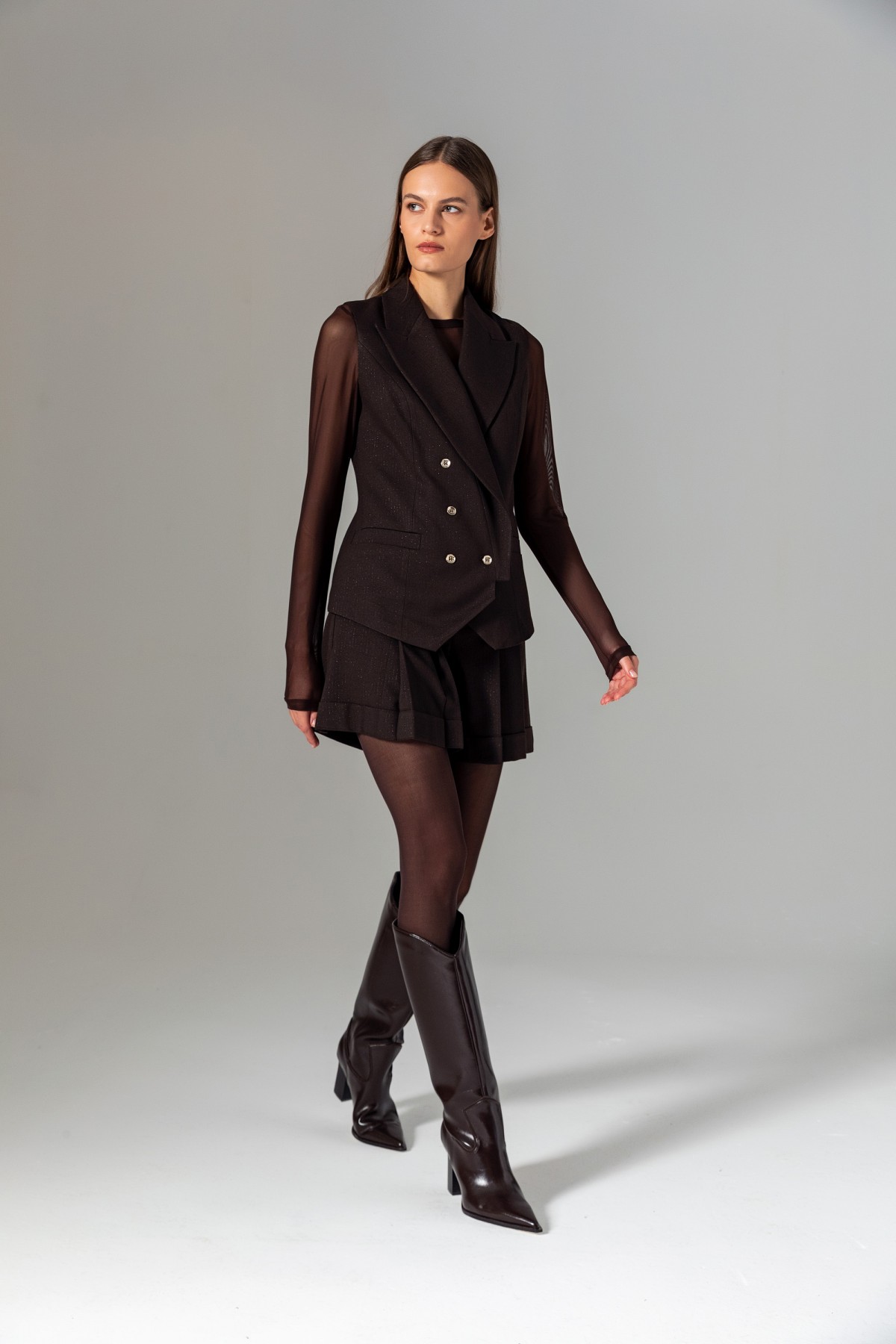 Kruvaze Kapama Yelek Kahve