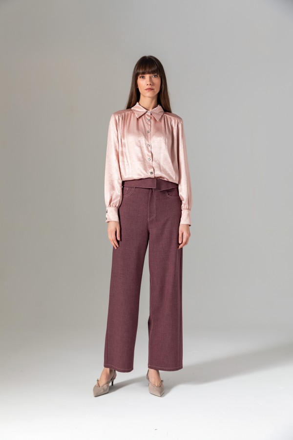 Katlamalı Bel Pantolon Bordo