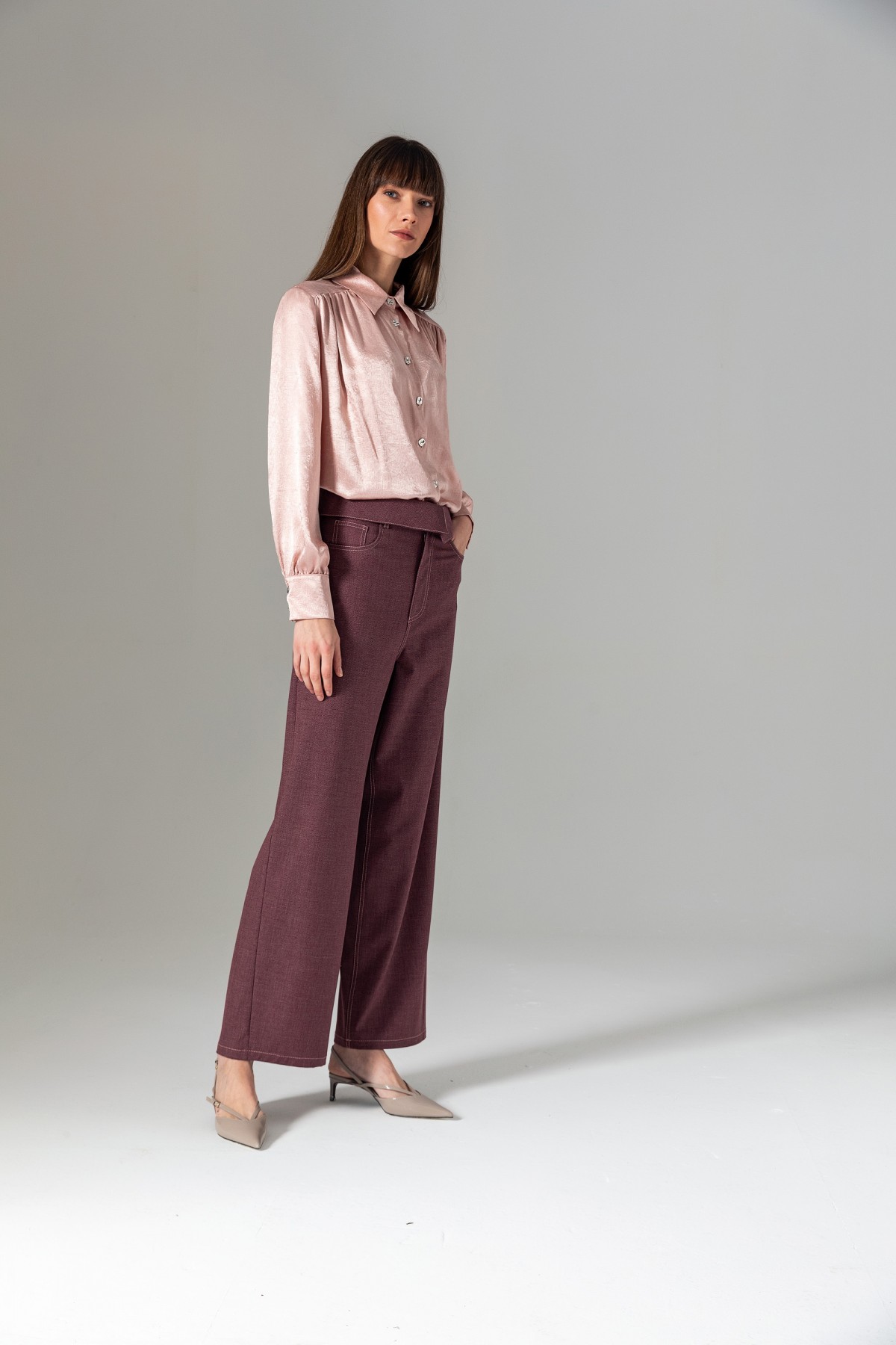 Katlamalı Bel Pantolon Bordo