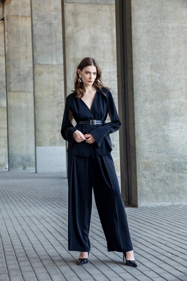 Pileli Baggy Pantolon Siyah