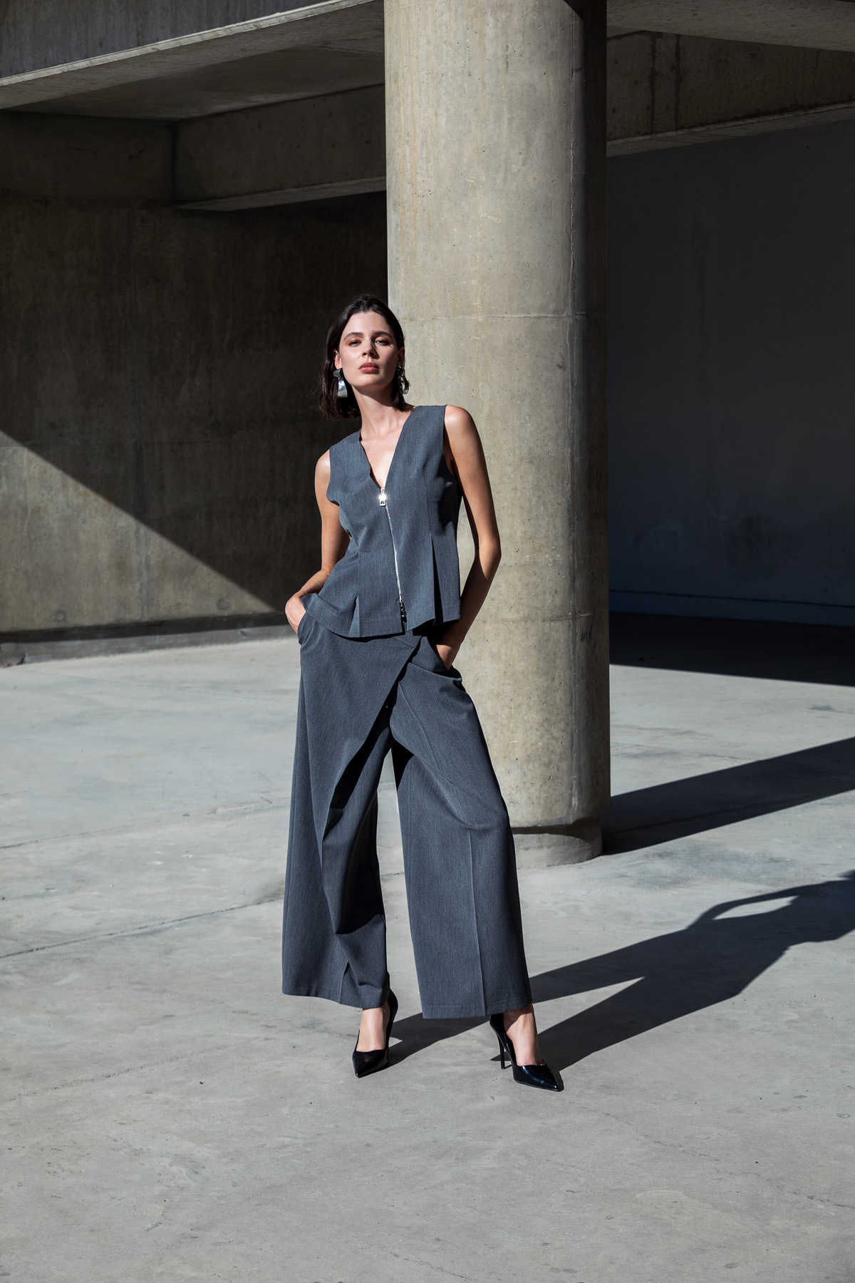 Geniş Paça Pareo Pantolon Antrasit