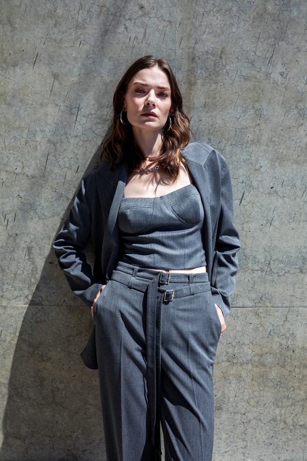 Çift Kemerli Düz Paça Pantolon Antrasit