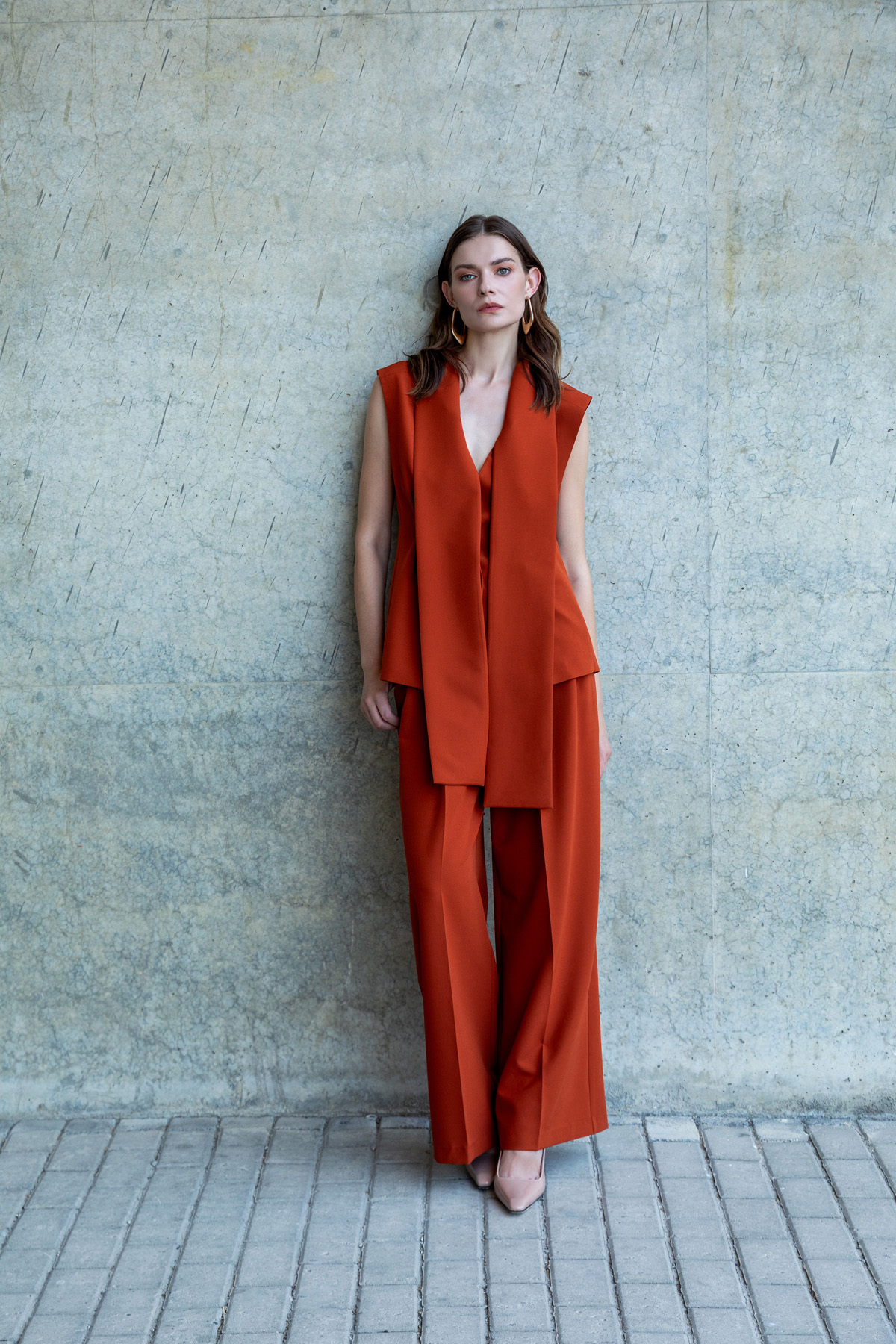 Geniş Paça Pileli Pantolon Ki̇remi̇t