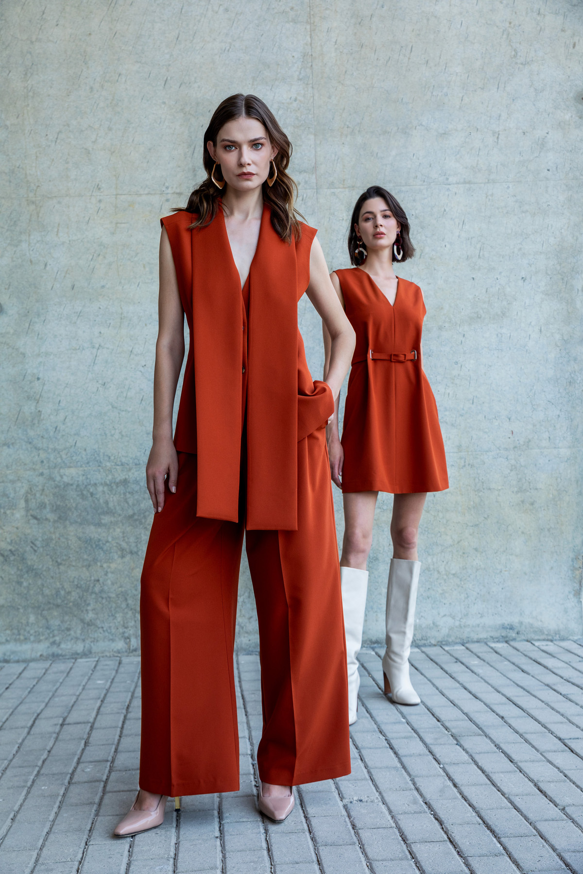 Geniş Paça Pileli Pantolon Ki̇remi̇t