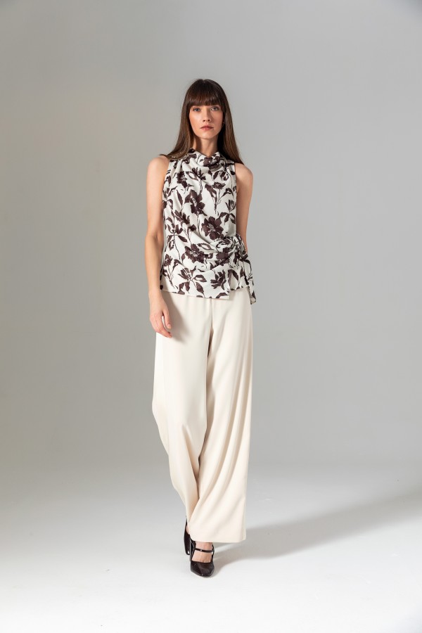 Saten Şeritli Pantolon Krem