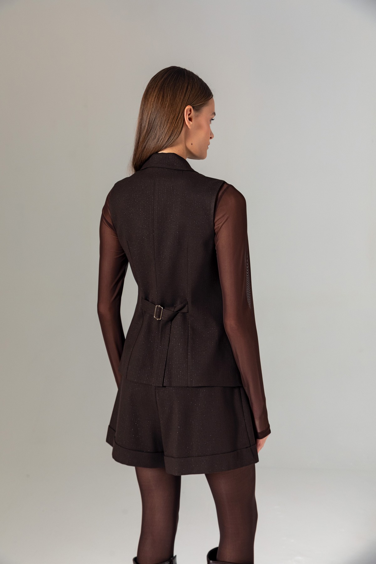 Çift Pileli Şort Kahve