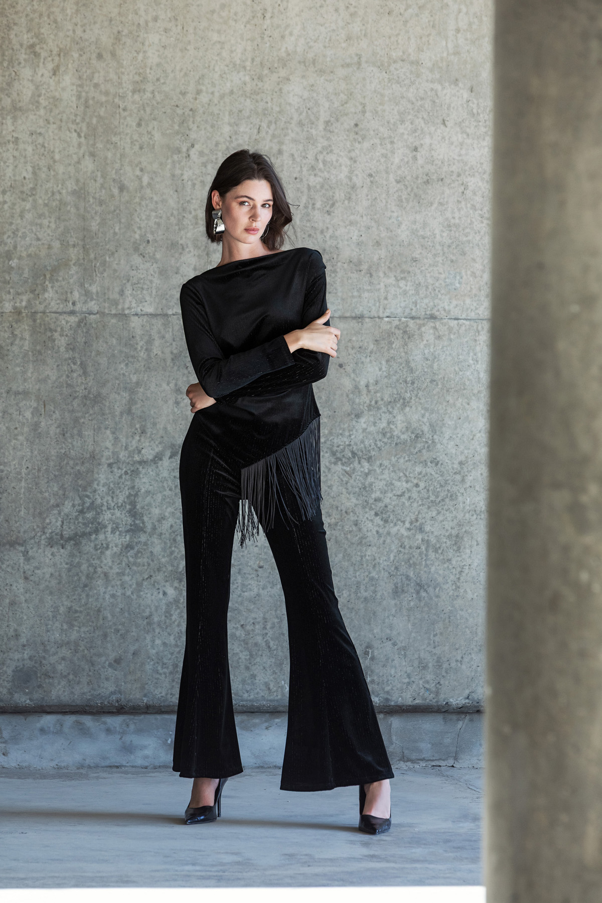 Beli Lastikli Kadife Pantolon Siyah