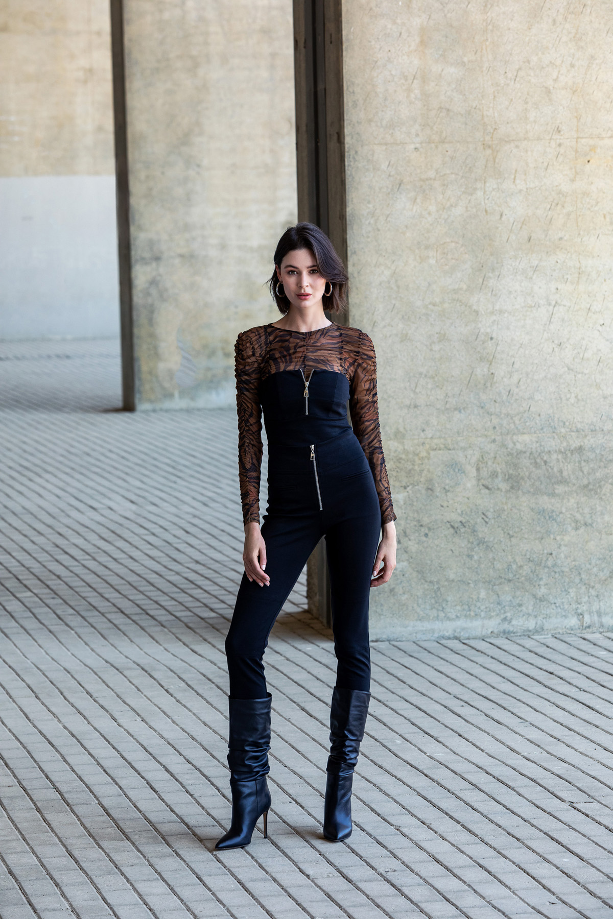 Yüksek Bel Fermuarlı Tayt Pantolon Siyah