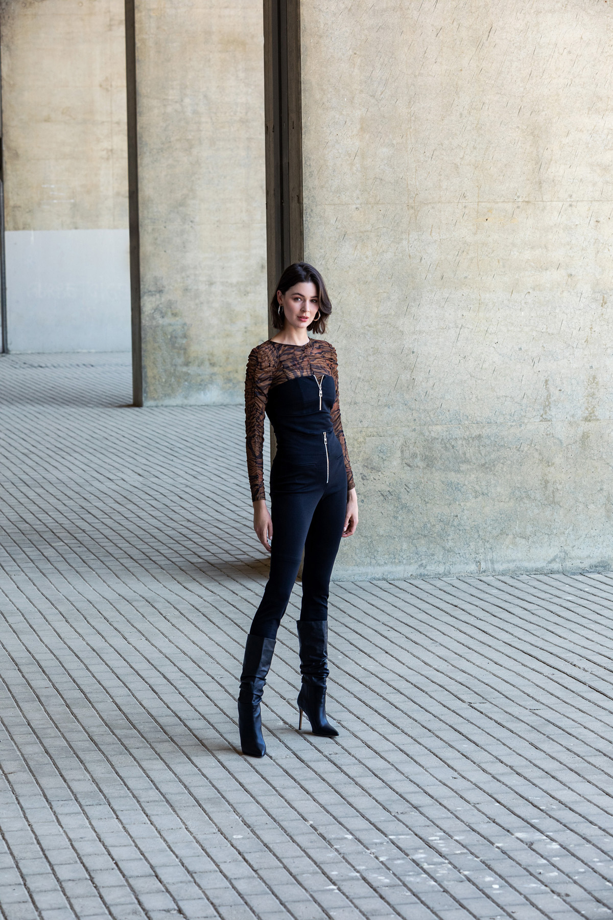 Yüksek Bel Fermuarlı Tayt Pantolon Siyah