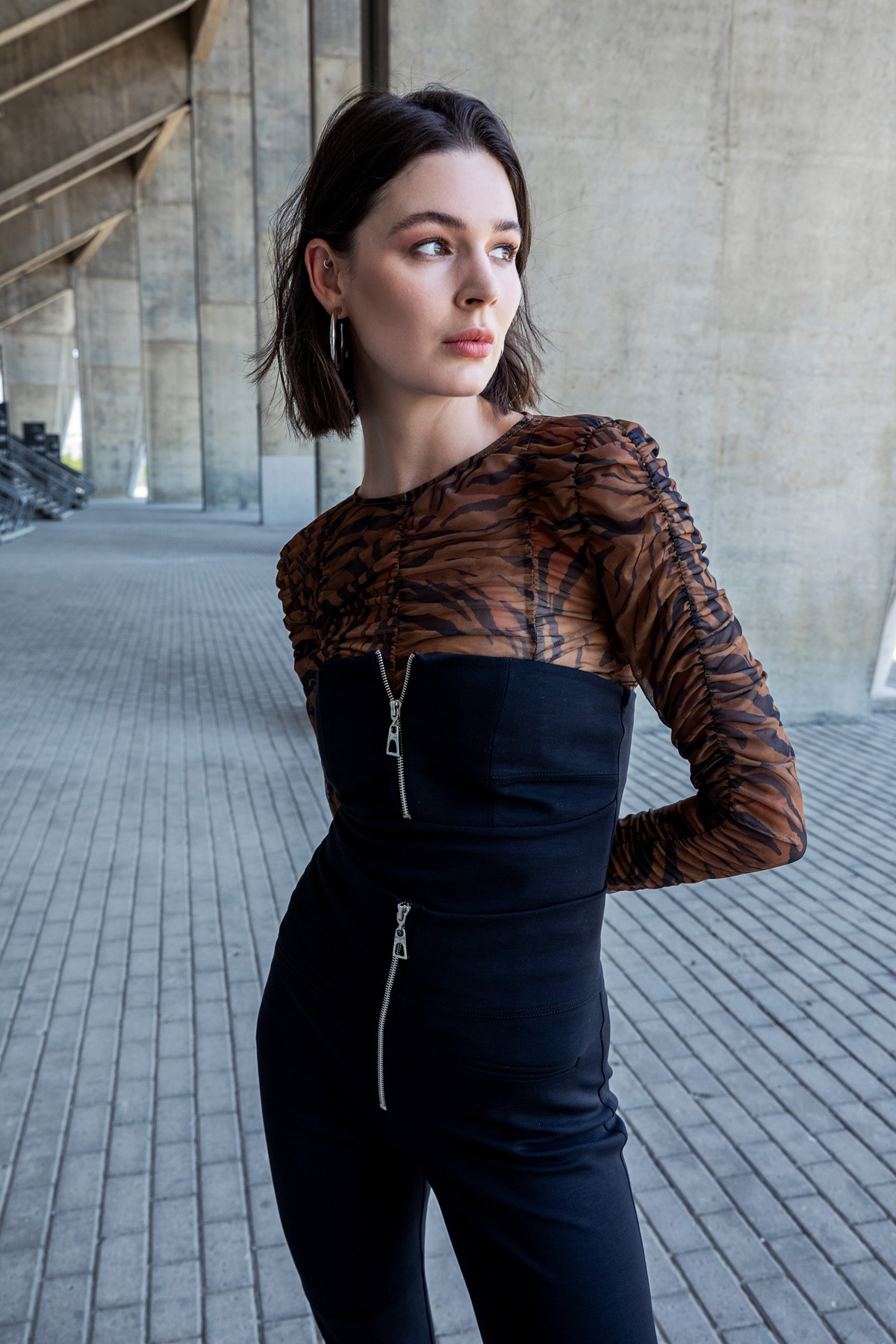 Yüksek Bel Fermuarlı Tayt Pantolon Siyah