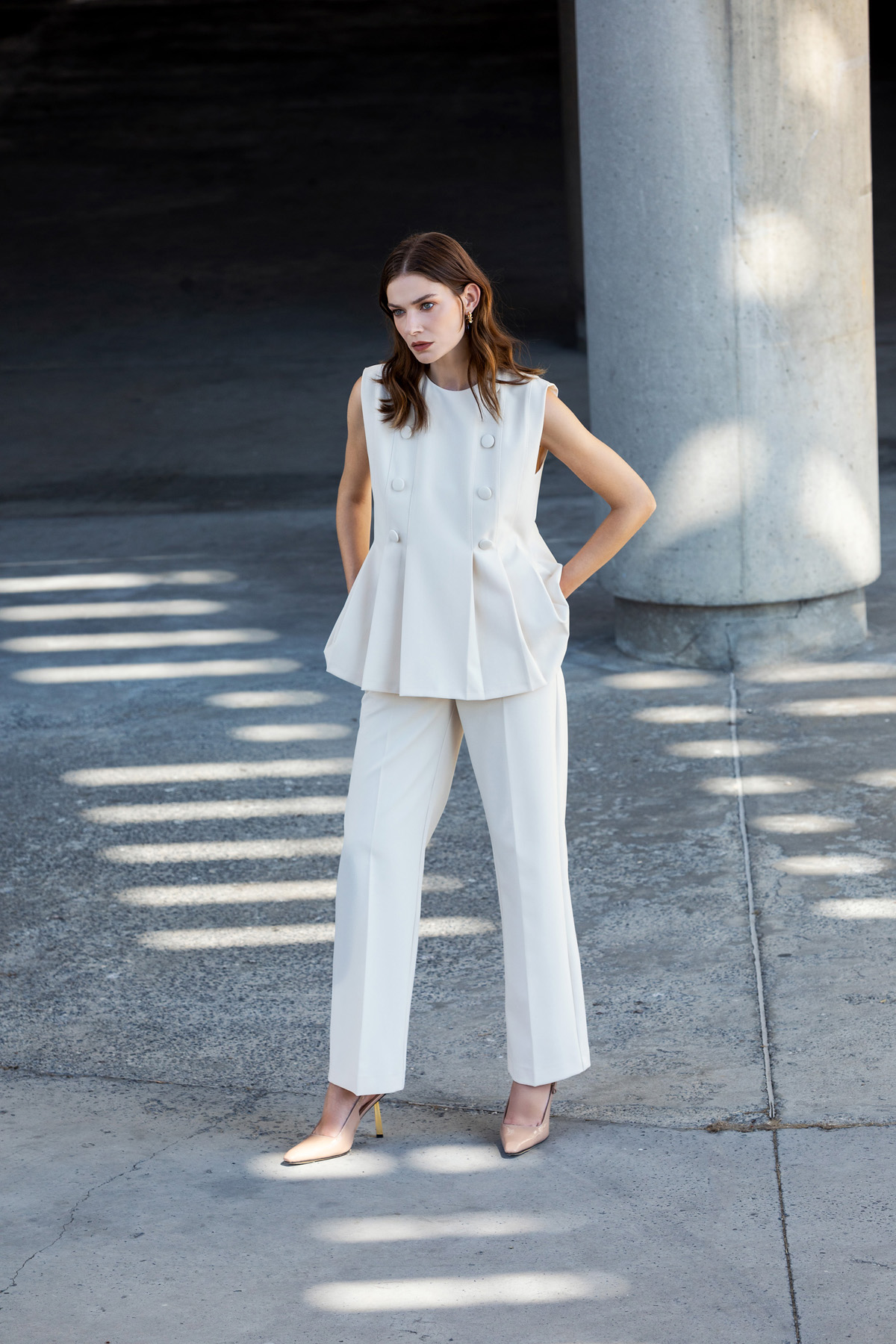 Kemerli Klasik Pantolon Ekru