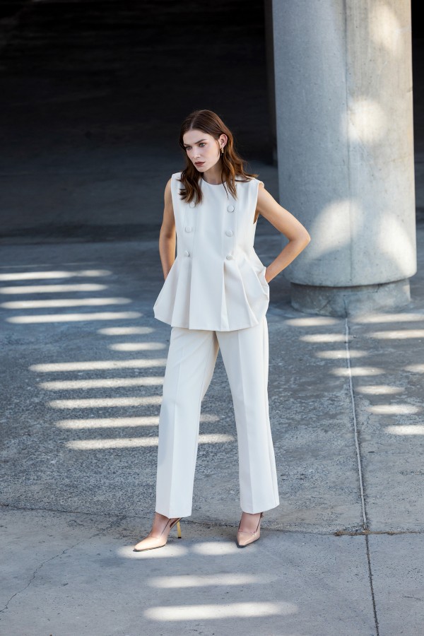 Kemerli Klasik Pantolon Ekru