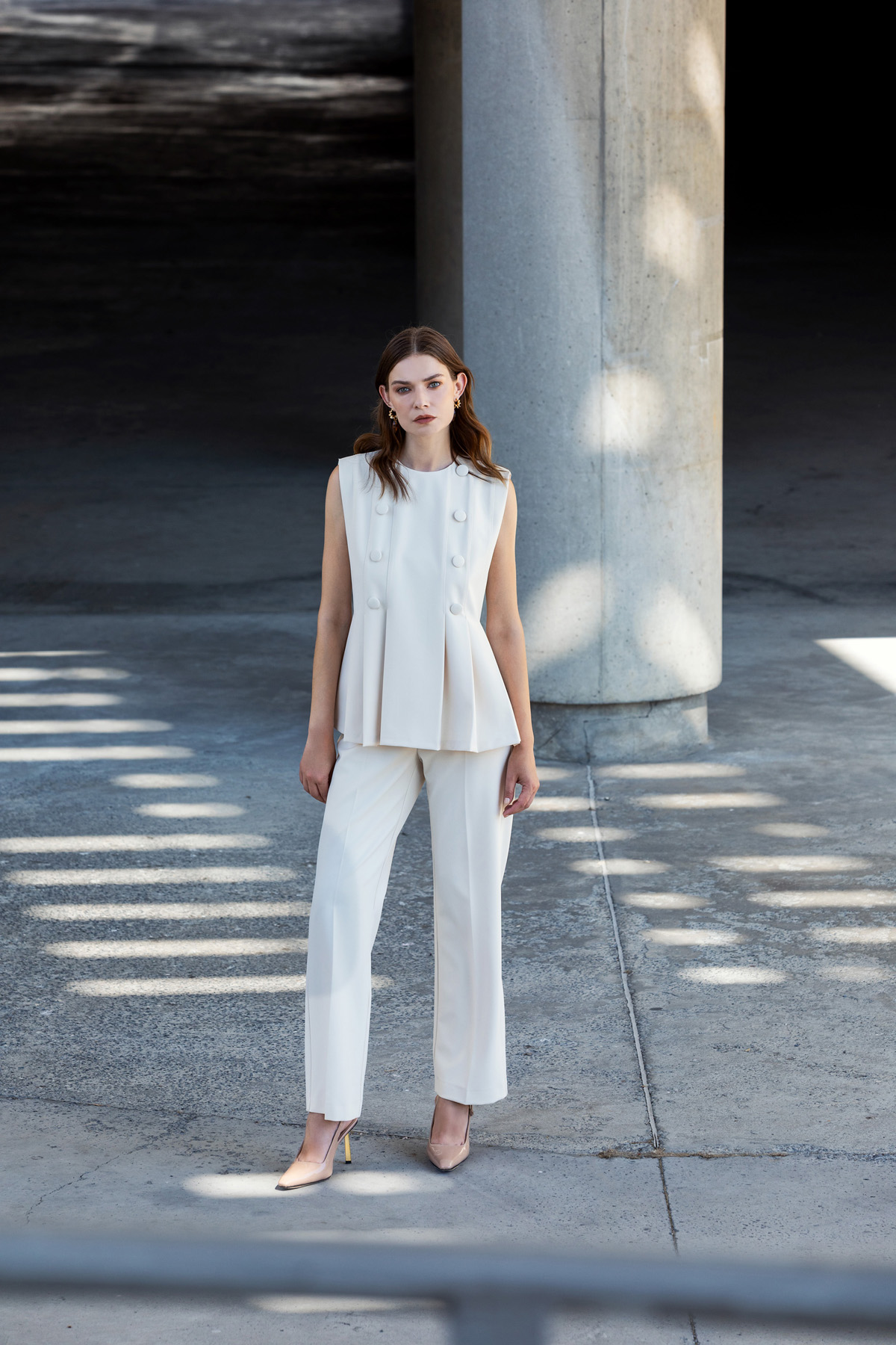 Kemerli Klasik Pantolon Ekru