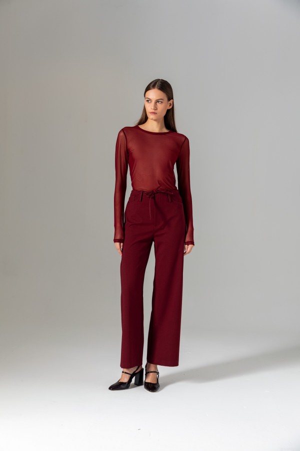 Beli Bağcıklı Klasik Pantolon Bordo