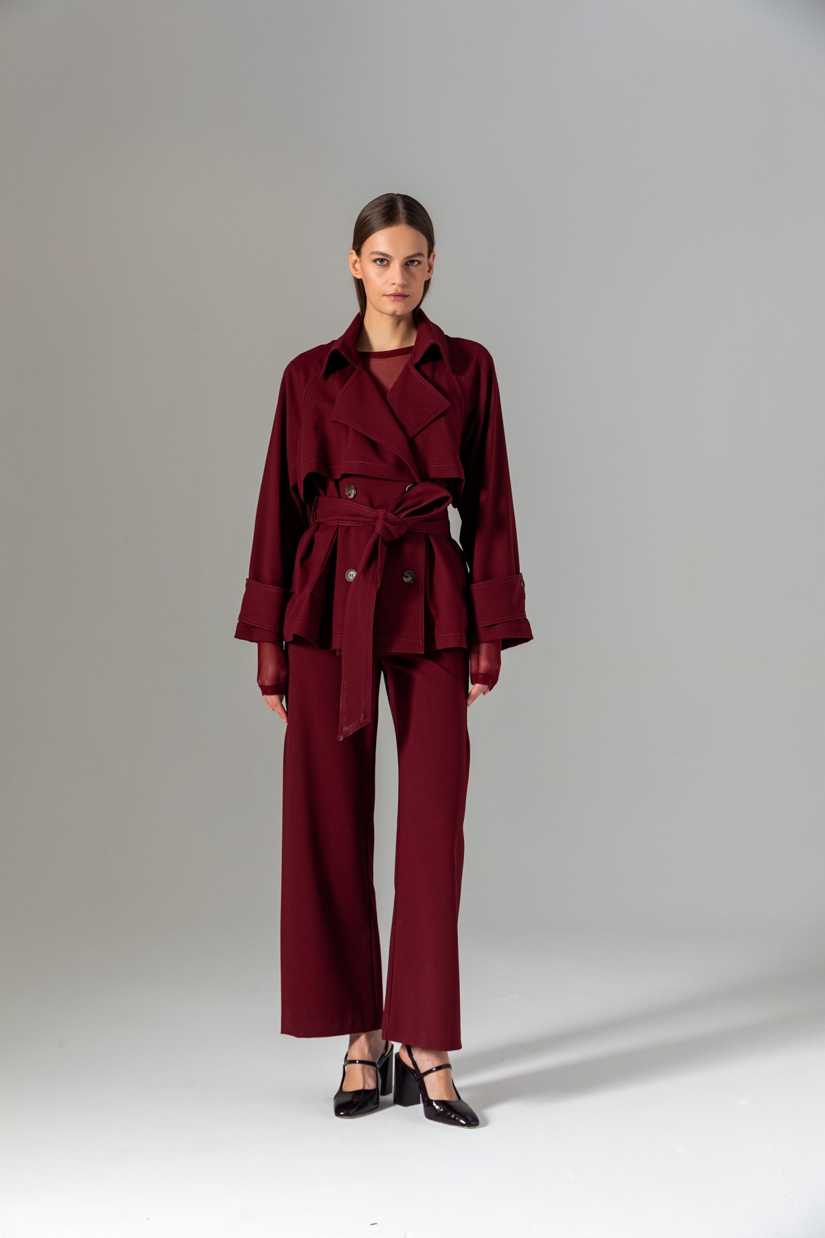 Beli Bağcıklı Klasik Pantolon Bordo