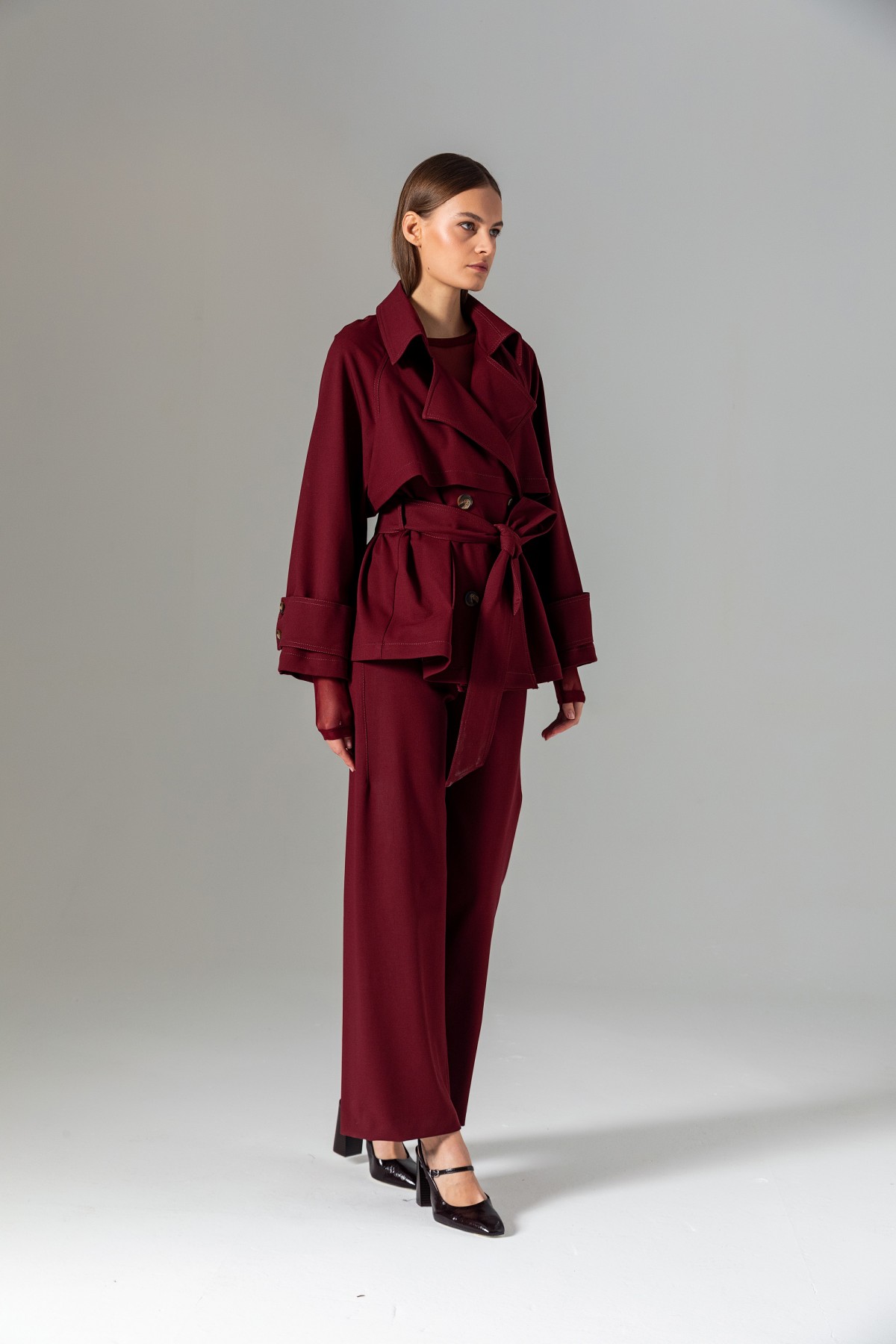 Beli Bağcıklı Klasik Pantolon Bordo