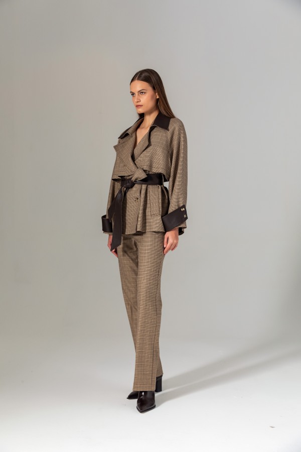 Deri Garnili Pantolon Kahve