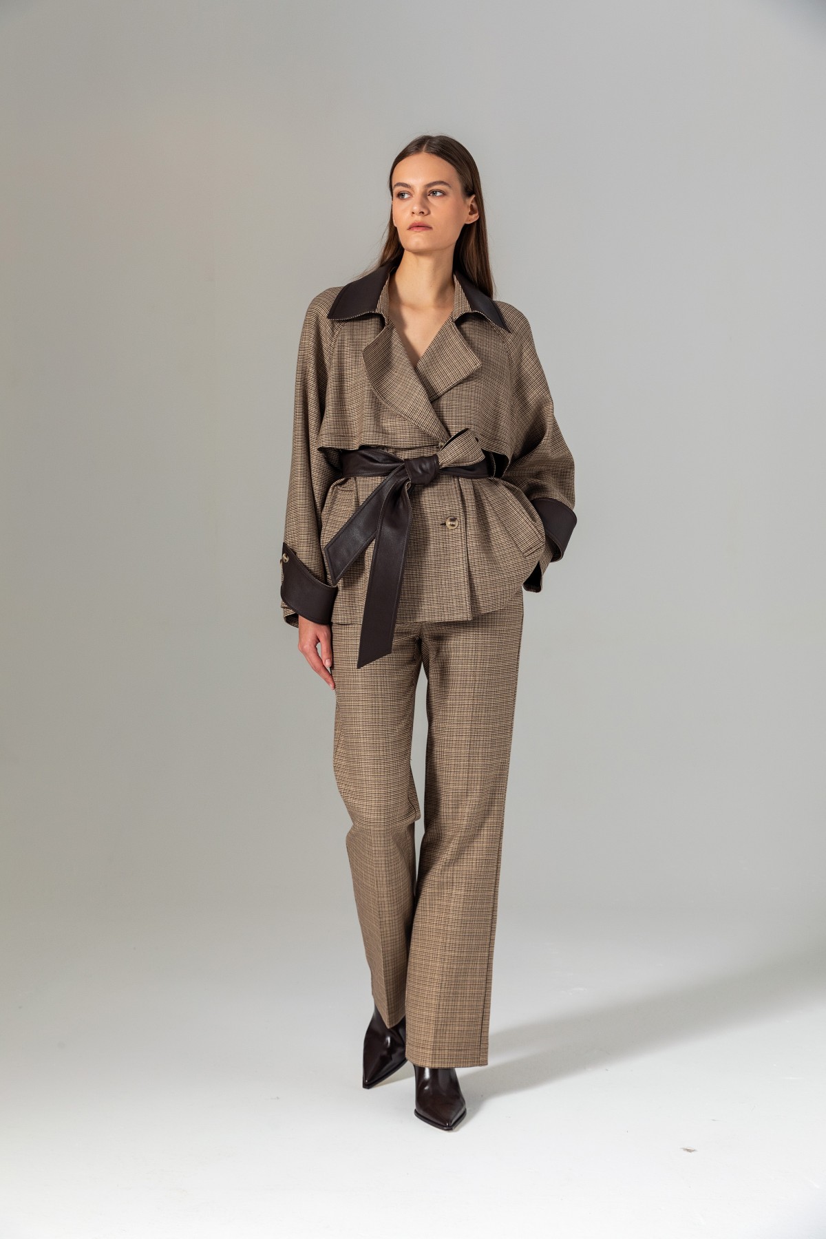 Deri Garnili Pantolon Kahve