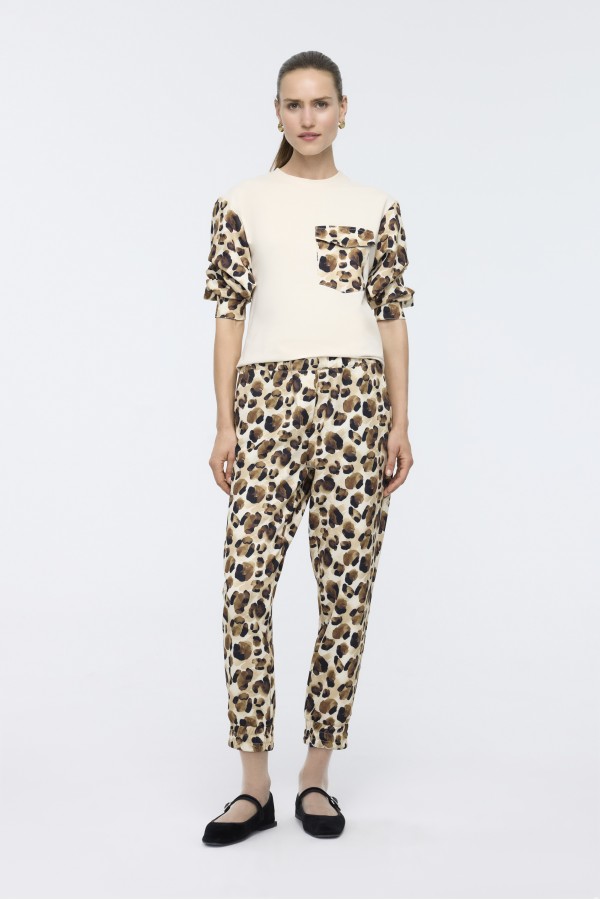 Desenli Jogger Pantolon Krem