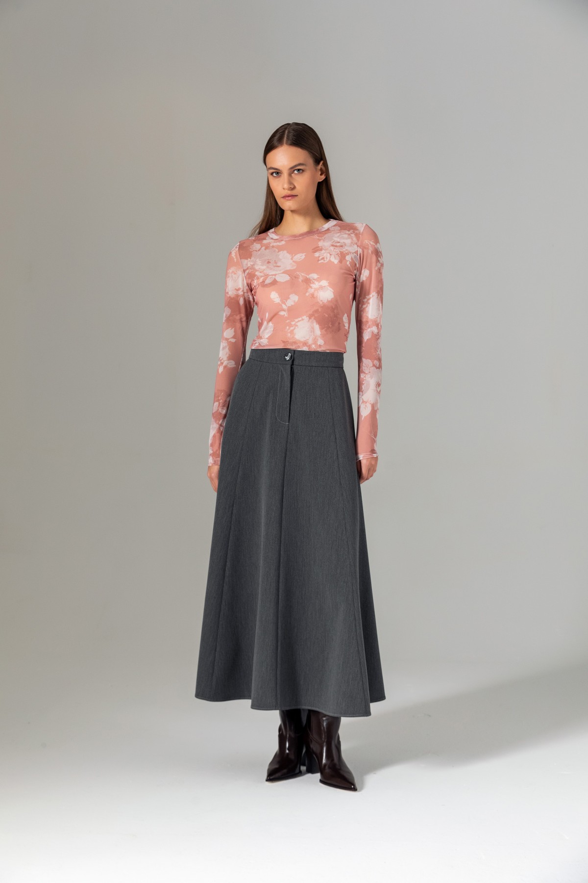 Kloş Midi Etek Antrasit