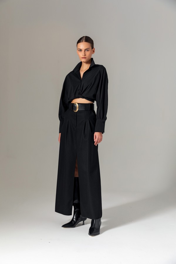 Pileli Uzun Etek Siyah