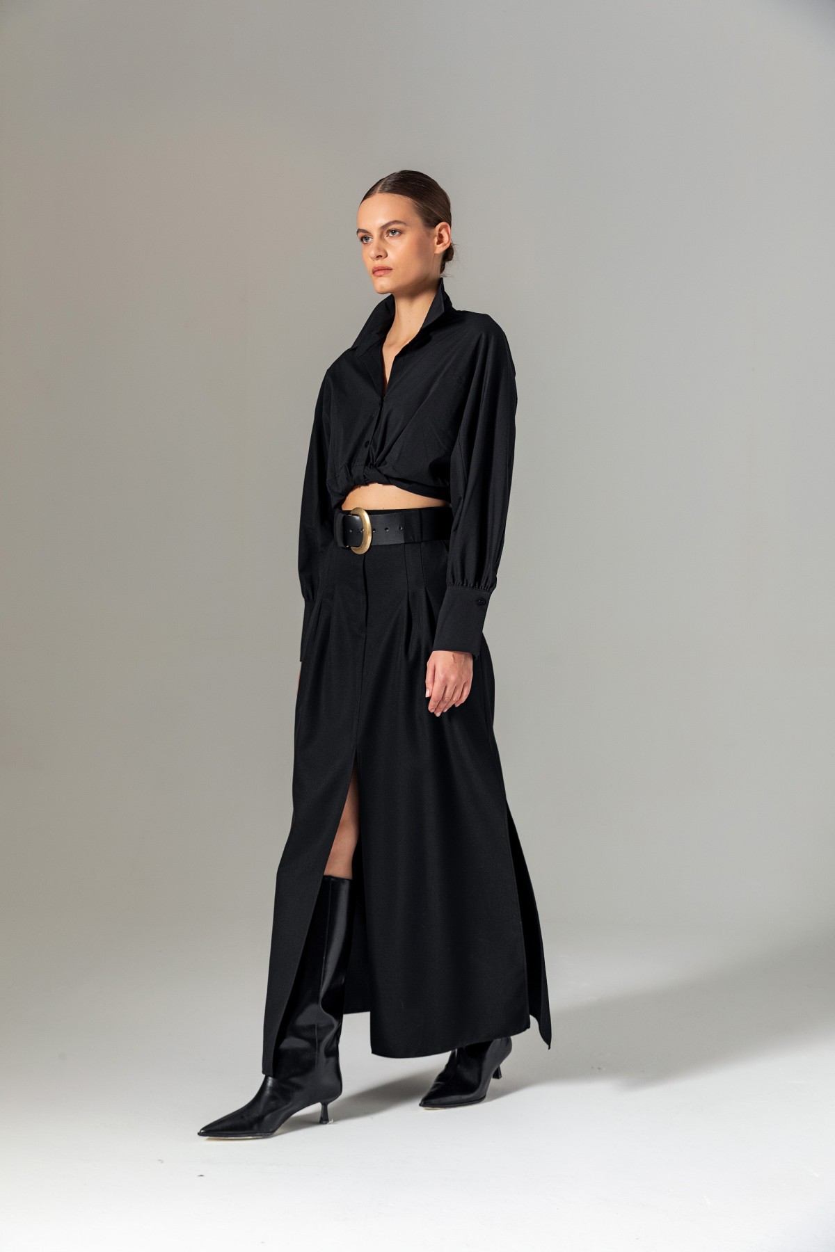 Pileli Uzun Etek Siyah