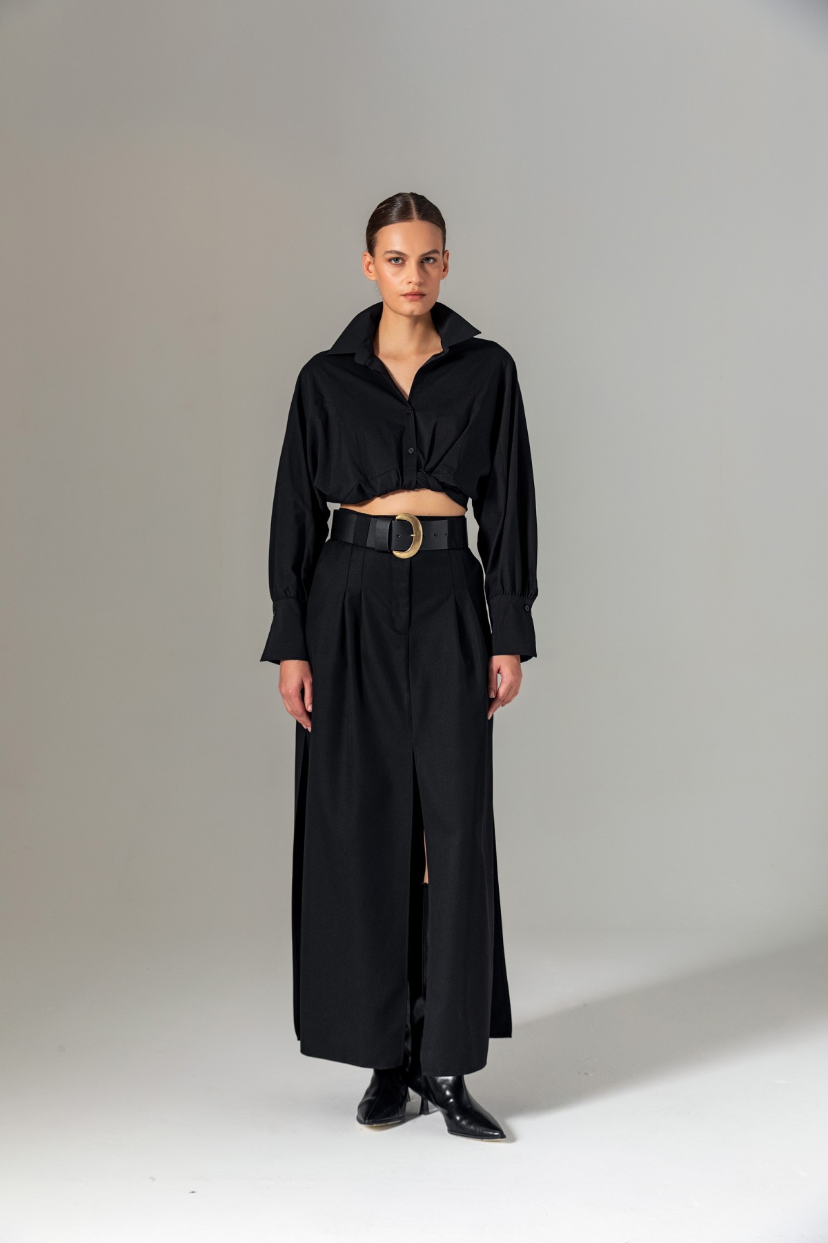 Pileli Uzun Etek Siyah