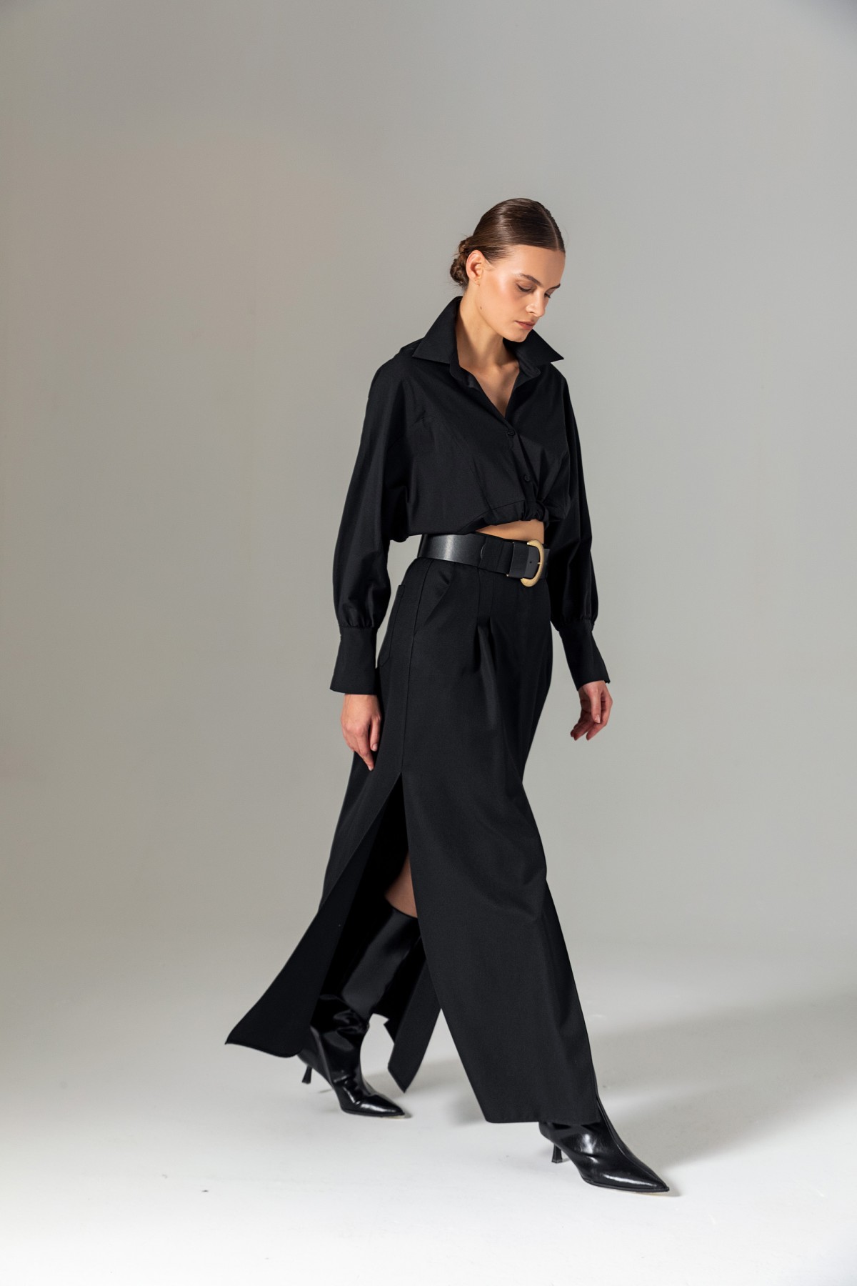 Pileli Uzun Etek Siyah