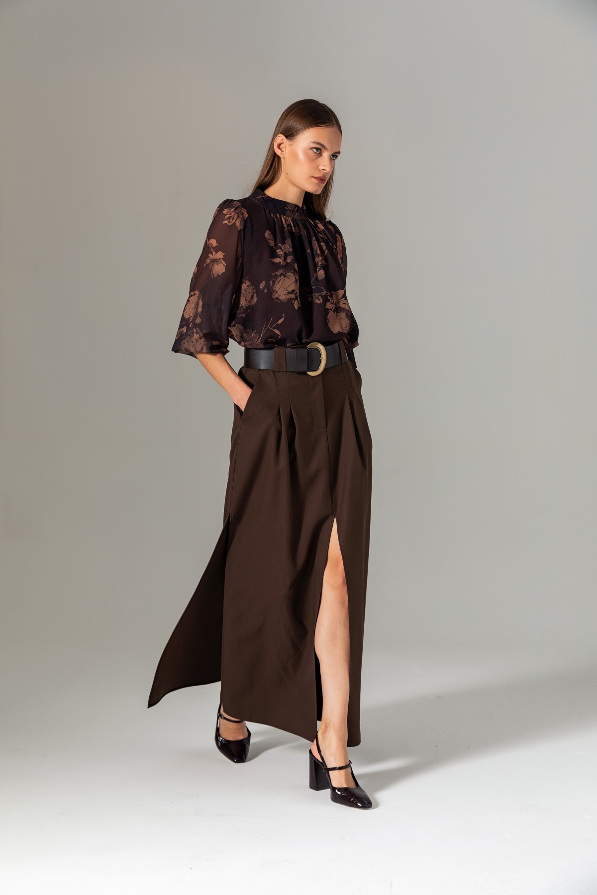 Pileli Uzun Etek Kahve