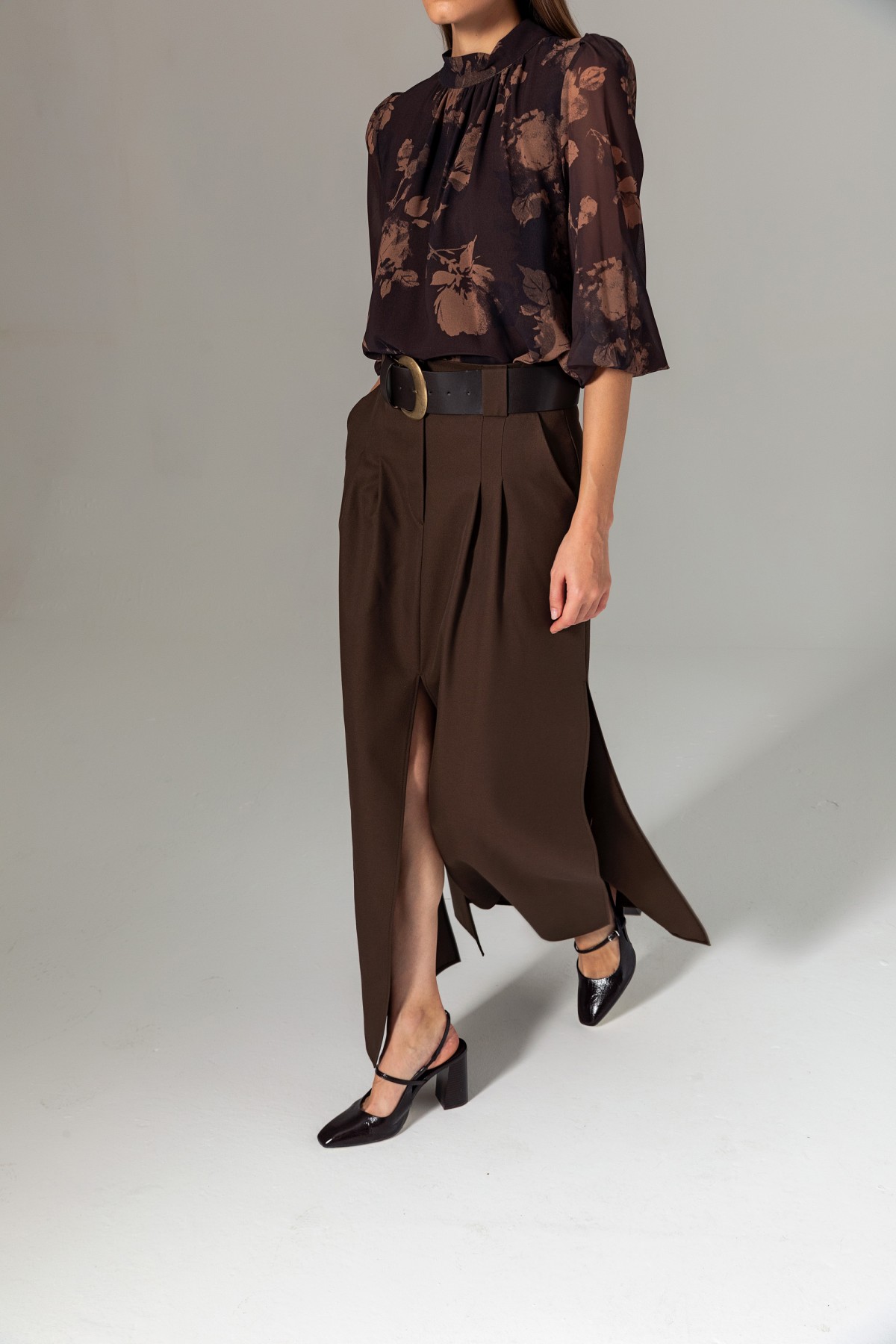 Pileli Uzun Etek Kahve