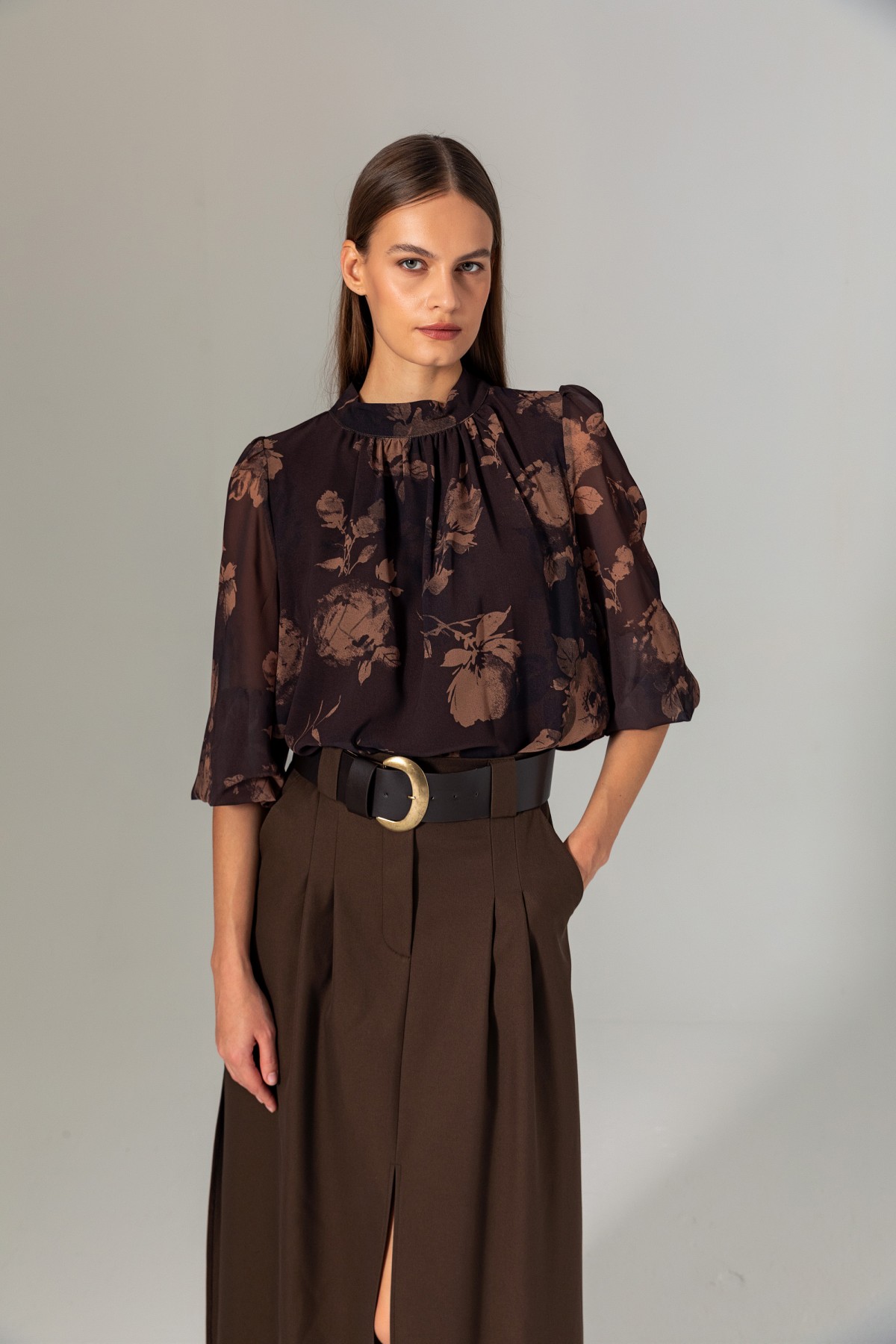 Pileli Uzun Etek Kahve