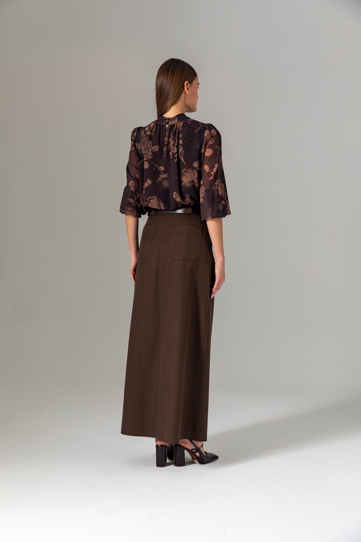 Pileli Uzun Etek Kahve