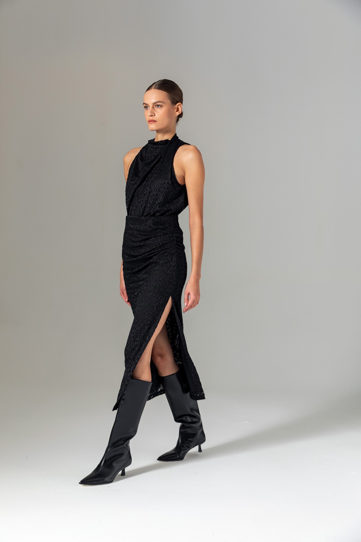 Dantel Midi Etek Siyah