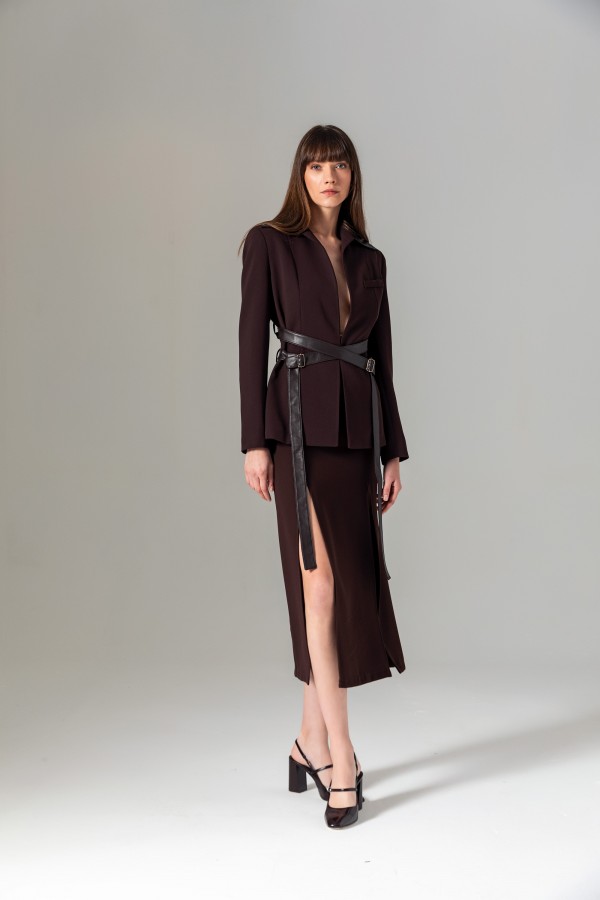 Çift Yırtmaçlı Midi Kalem Etek Kahve Çift Yırtmaçlı Midi Kalem Etek Kahve