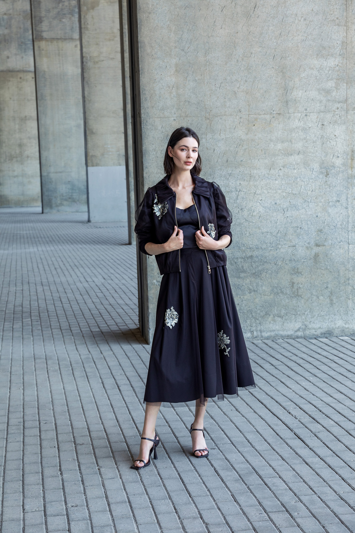 Pileli Tül Midi Etek Kahve