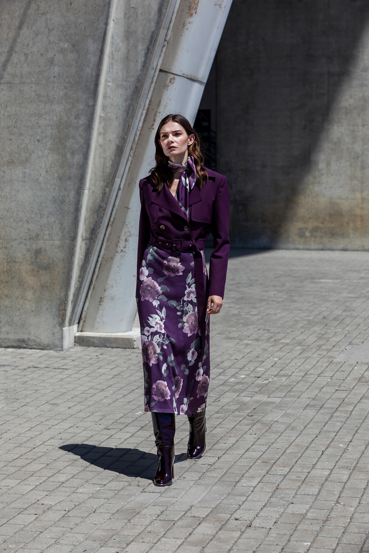 Desenli Kalem Etek Mor