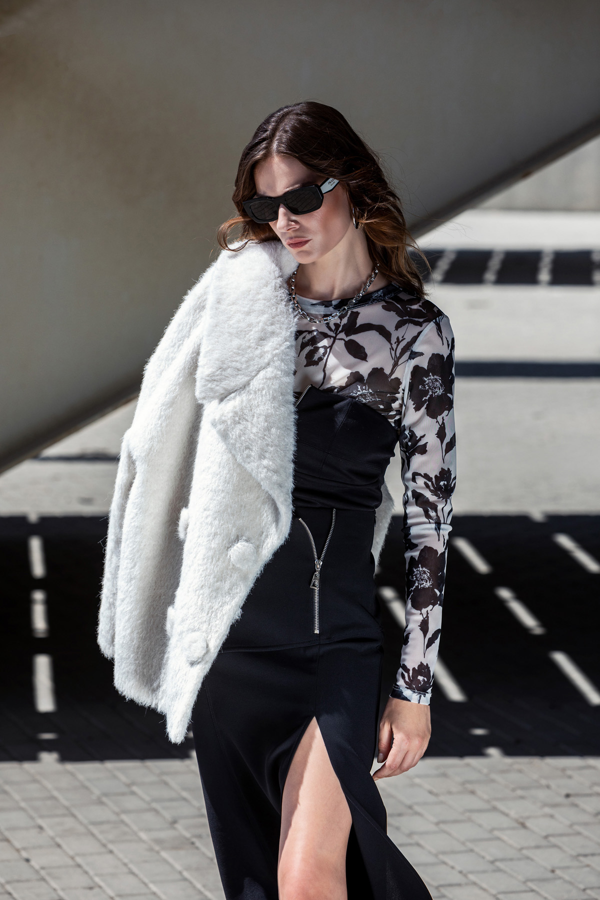 Fermuar Detaylı Midi Etek Siyah