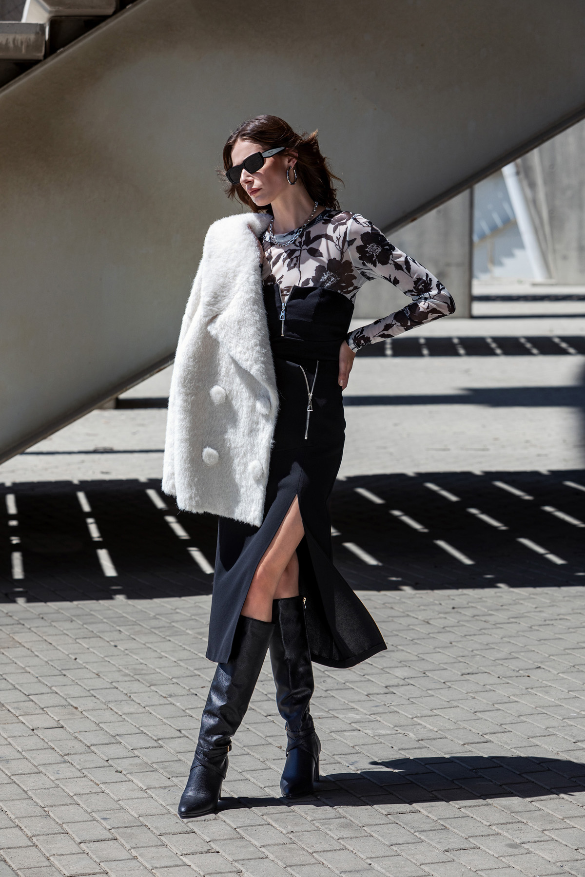 Fermuar Detaylı Midi Etek Siyah