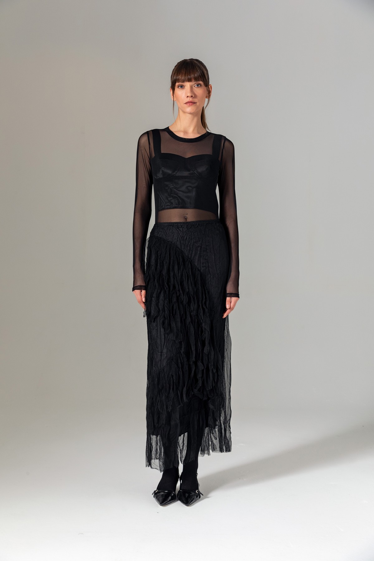 Püsküllü Tül Etek Siyah