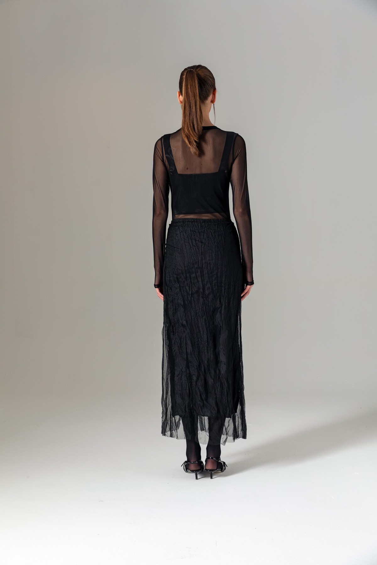 Püsküllü Tül Etek Siyah