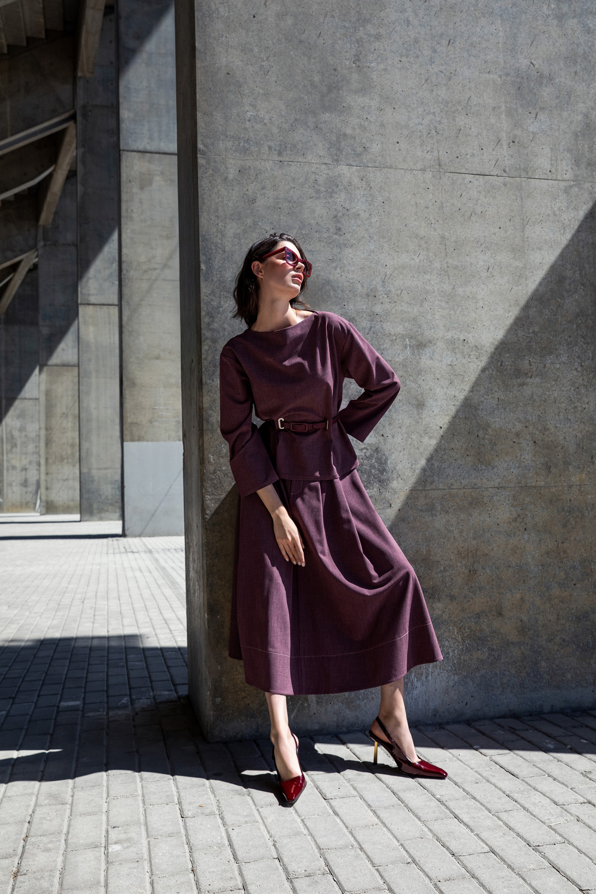 Pileli A-Kesim Etek Bordo