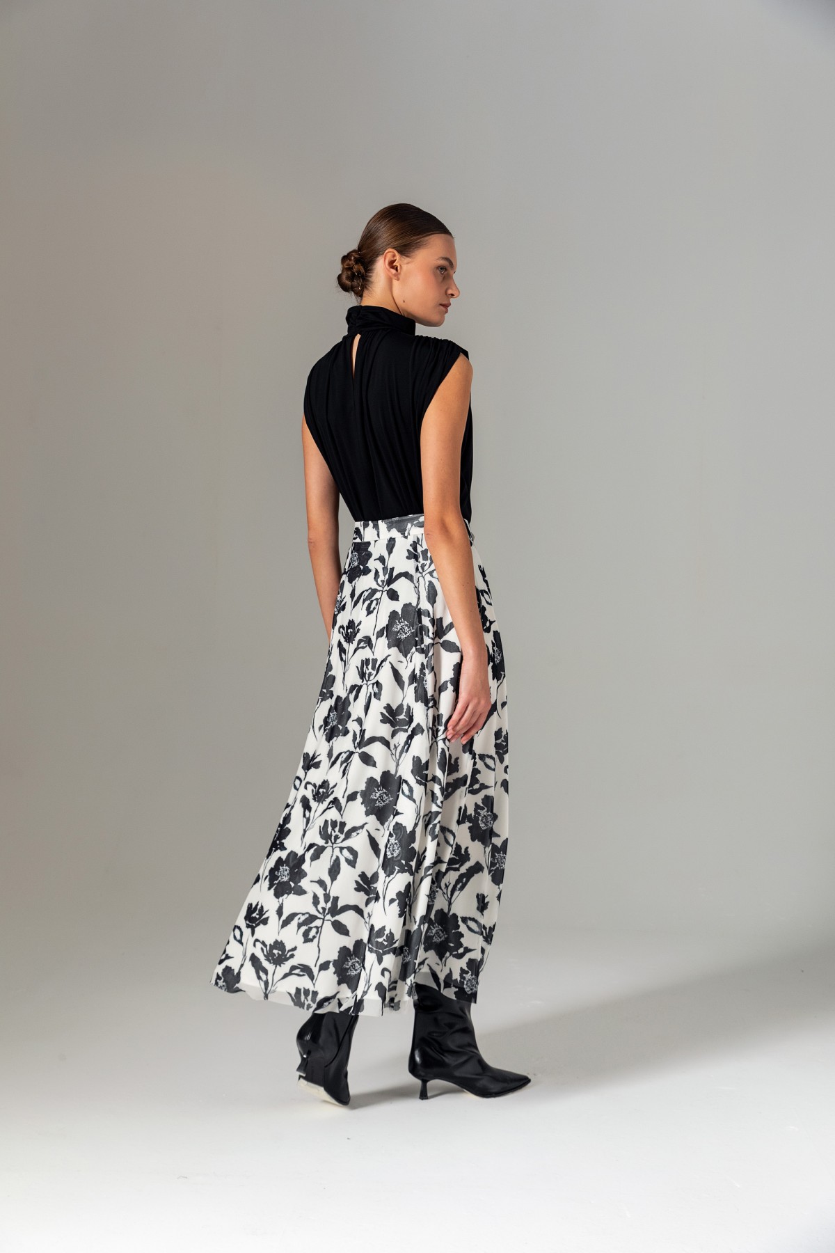 Pileli Desenli Etek Siyah