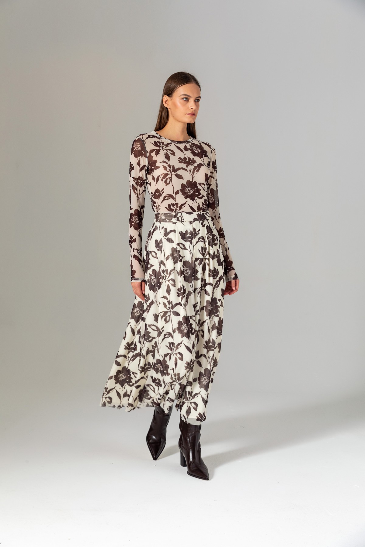 Pileli Desenli Etek Kahve