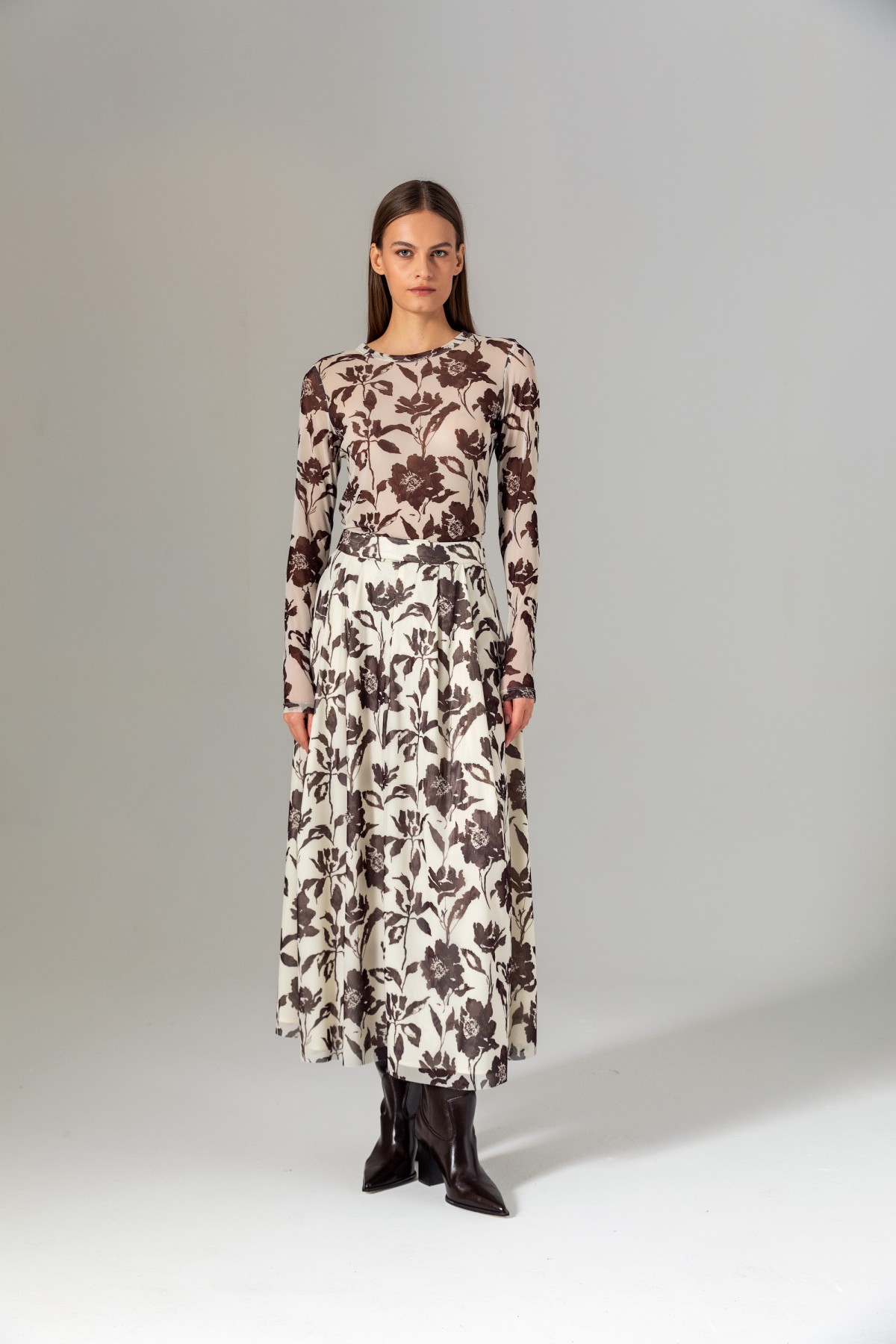 Pileli Desenli Etek Kahve