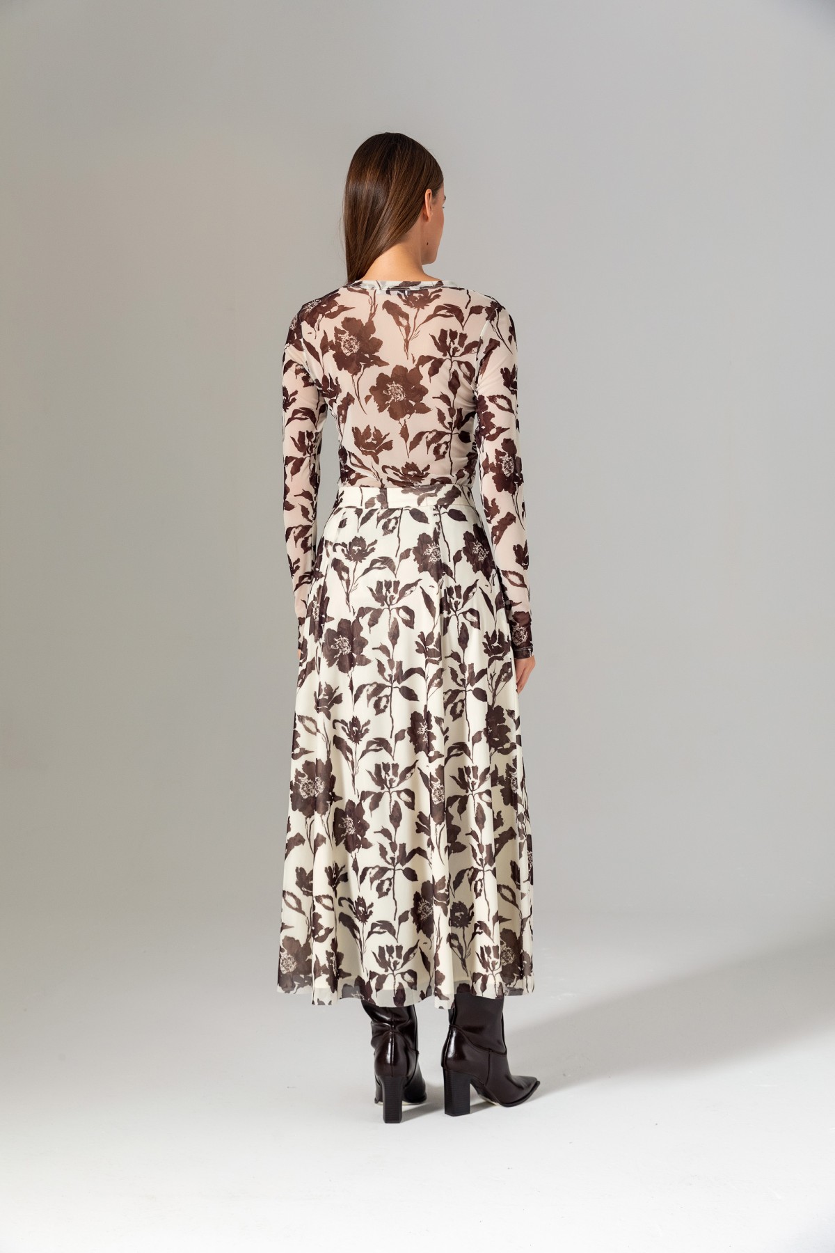 Pileli Desenli Etek Kahve