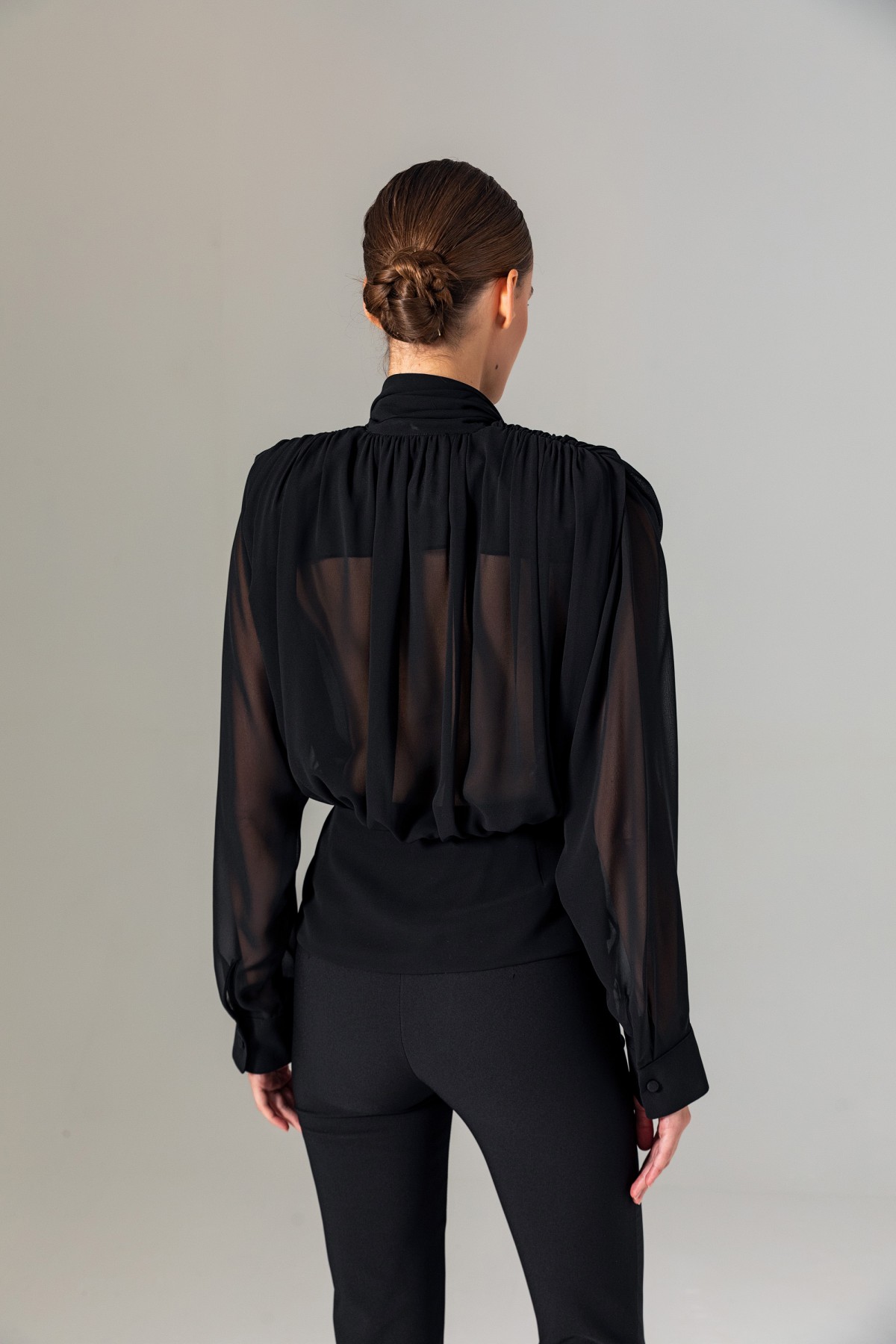 Şal Yaka Kruvaze Bluz Siyah