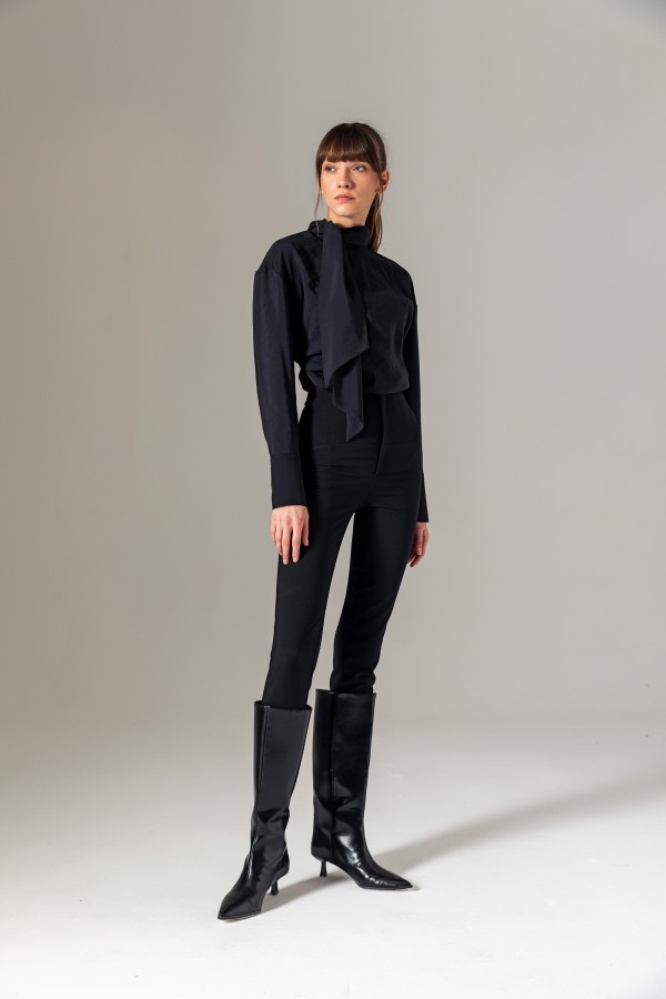 Şal Yaka Bluz Siyah Şal Yaka Bluz Siyah