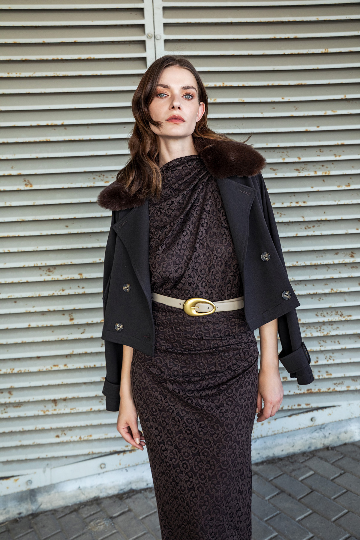 Halter Yaka Dantel Bluz Kahve